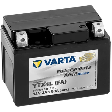 Varta Powersports AGM Active YTX4L-4  12V 3Ah 50A jobb+ gyárilag üzembehelyezett motorakkumulátor (503909005A512)