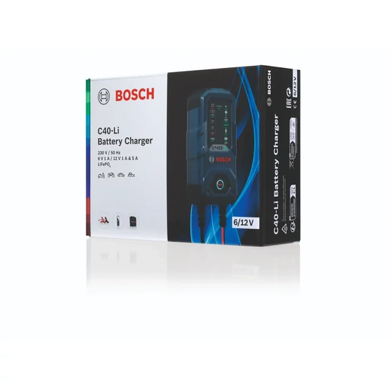 BOSCH C40-Li 6V 1Ah és 12V 5Ah Lítium-ion, EFB, AGM, GEL, VRLA akkumulátor töltő (0189921040)