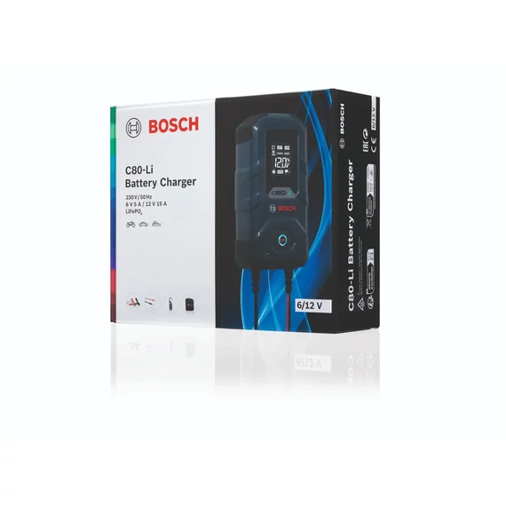BOSCH C80-Li 6V 5Ah és 12V 15Ah Lítium-ion, EFB, AGM, GEL, VRLA akkumulátor töltő (0189921080)