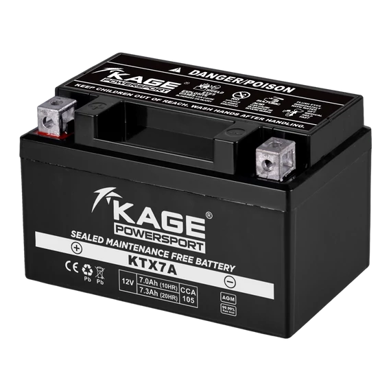 KAGE AGM MF YTX7A-BS (KF12V7-1A) 12V 6Ah 105A gyárilag üzembehelyezett motorkerékpár akkumulátor