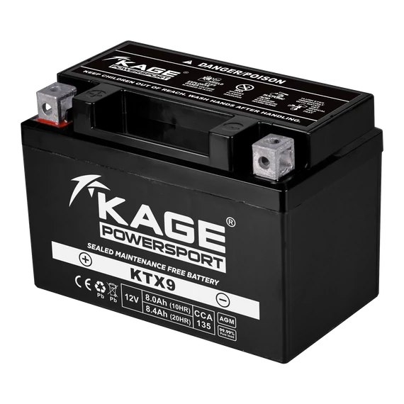 KAGE AGM MF YTX9-BS (MF12V9-1A) 12V 9Ah 135A bal+ gyárilag üzembehelyezett motorkerékpár akkumulátor