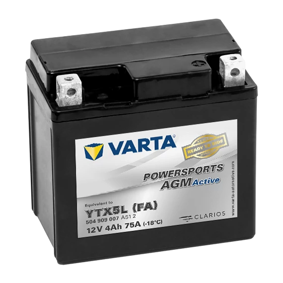 Varta Powersports AGM Active YTX5L-4  12V 4Ah 75A jobb+ gyárilag üzembehelyezett motorakkumulátor (504909007A512)