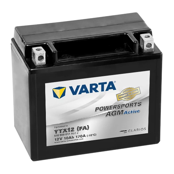 Varta Powersports AGM Active YTX12-4  12V 10Ah 170A bal+ gyárilag üzembehelyezett motorakkumulátor (510 909 017 A51 2)