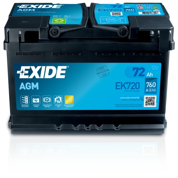 Exide AGM 12V 72Ah 760A jobb+ akkumulátor