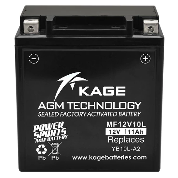 KAGE AGM MF YB10L-A2 (MF12V10L) 12V 11Ah 135A gyárilag üzembehelyezett motorkerékpár akkumulátor
