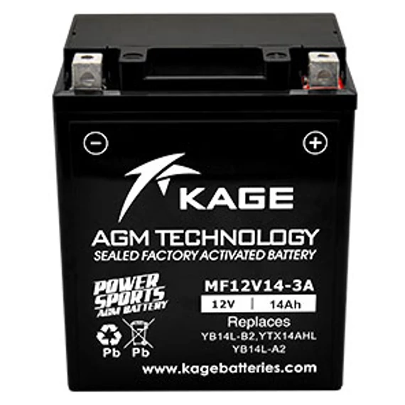 KAGE AGM MF KYB14L-B2 (MF12V14-3A) 12V 14Ah 200A gyárilag üzembehelyezett motorkerékpár akkumulátor