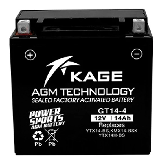 KAGE MF YTX14-BS (GT14-4) 12V 14Ah 200A bal+ gyárilag üzembehelyezett motorkerékpár akkumulátor